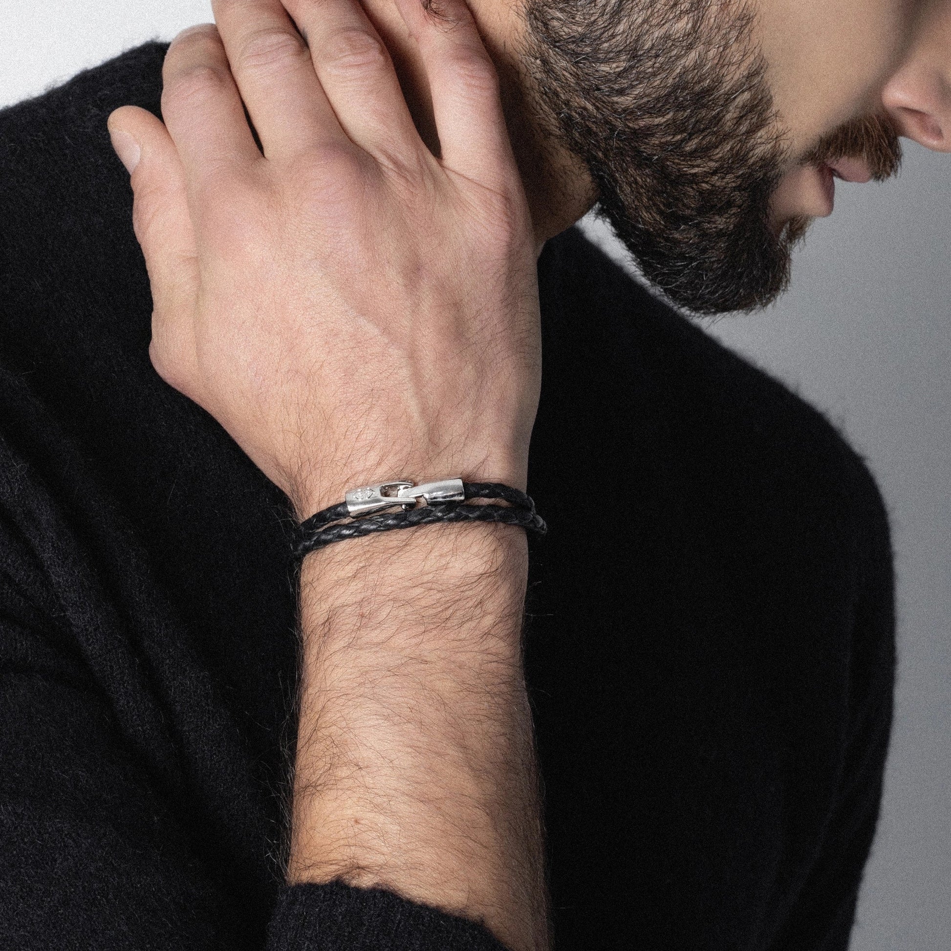 Pulsera En baño de rodio, Piel natural de borrego, Doble vuelta - Joyería y bisutería fina