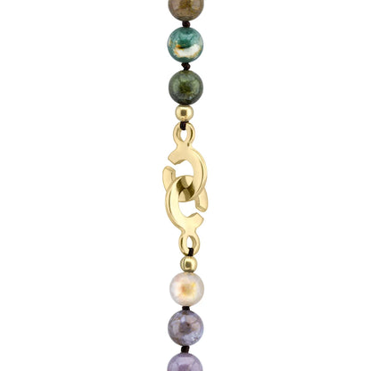 Collar de 44cm con piedras 8mm, dije e piedra, con herradura y semillas en baño de oro de 22K - Joyería y bisutería fina