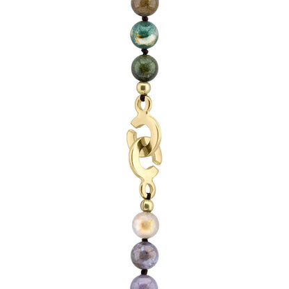 Collar de 44cm con piedras 8mm, dije e piedra, con herradura y semillas en baño de oro de 22K - Joyería y bisutería fina