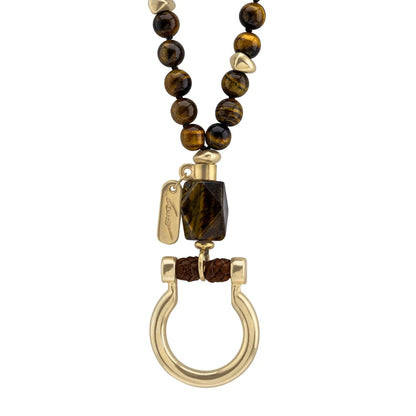 Collar de 44cm con piedras 8mm, dije e piedra, con herradura y semillas en baño de oro de 22K - Joyería y bisutería fina