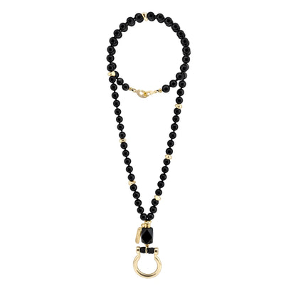 Collar de 44cm con piedras 8mm, dije e piedra, con herradura y semillas en baño de oro de 22K - Joyería y bisutería fina