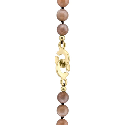 Collar de 44cm con piedras 8mm, dije e piedra, con herradura y semillas en baño de oro de 22K - Joyería y bisutería fina