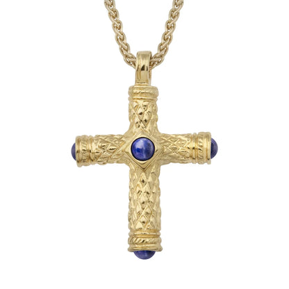 Collar de 36cm, con piedras de 6mm, con dije de cruz y mini donas en terminado de acero anticado en baño de oro de 22K - Joyería y bisutería fina