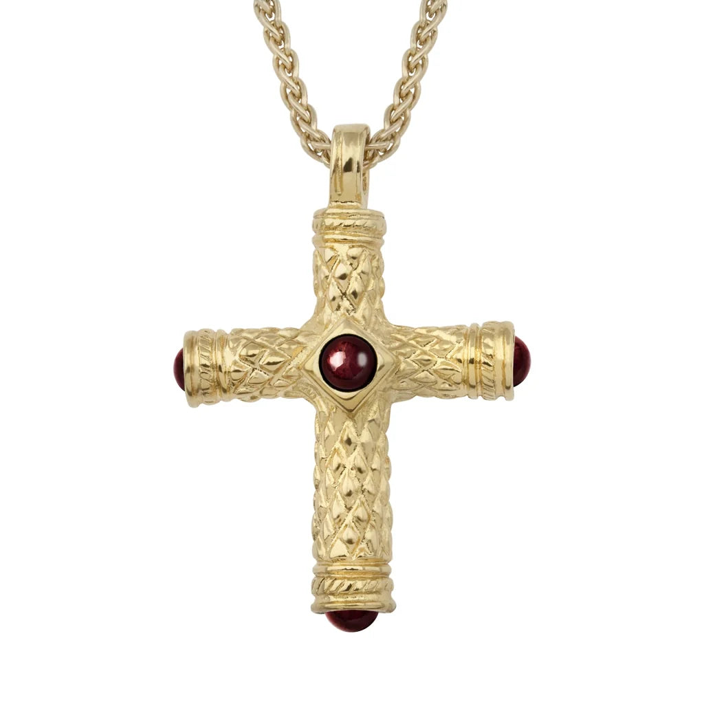 Collar de 36cm, con piedras de 6mm, con dije de cruz y mini donas en terminado de acero anticado en baño de oro de 22K - Joyería y bisutería fina