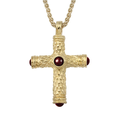 Collar de 36cm, con piedras de 6mm, con dije de cruz y mini donas en terminado de acero anticado en baño de oro de 22K - Joyería y bisutería fina