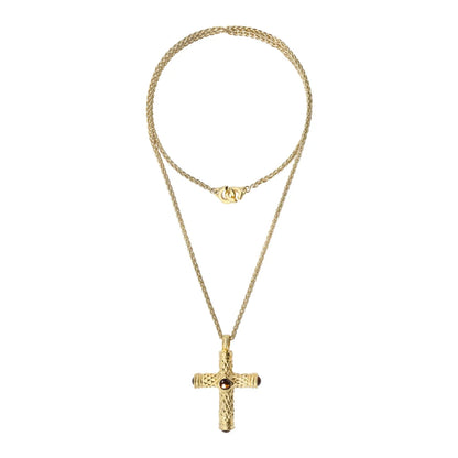 Collar de 36cm, con piedras de 6mm, con dije de cruz y mini donas en terminado de acero anticado en baño de oro de 22K - Joyería y bisutería fina