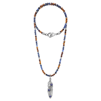 Collar de 39cm con piedras de 4mm, mini donas y dije de pluma en terminado de acero anticado - Joyería y bisutería fina