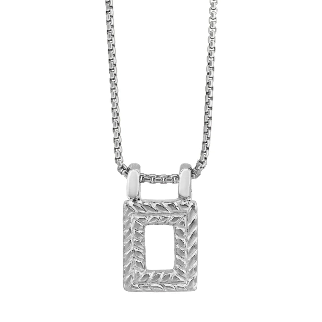 Collar en cadena de eslabones con colgante con marco de laurel en baño de rodio - Joyería y bisutería fina