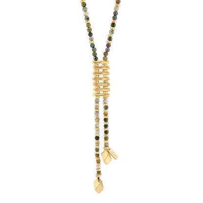 Collar de 54cm con piedras de 6mm, 2 rombos dorados, donas doradas - Joyería y bisutería fina