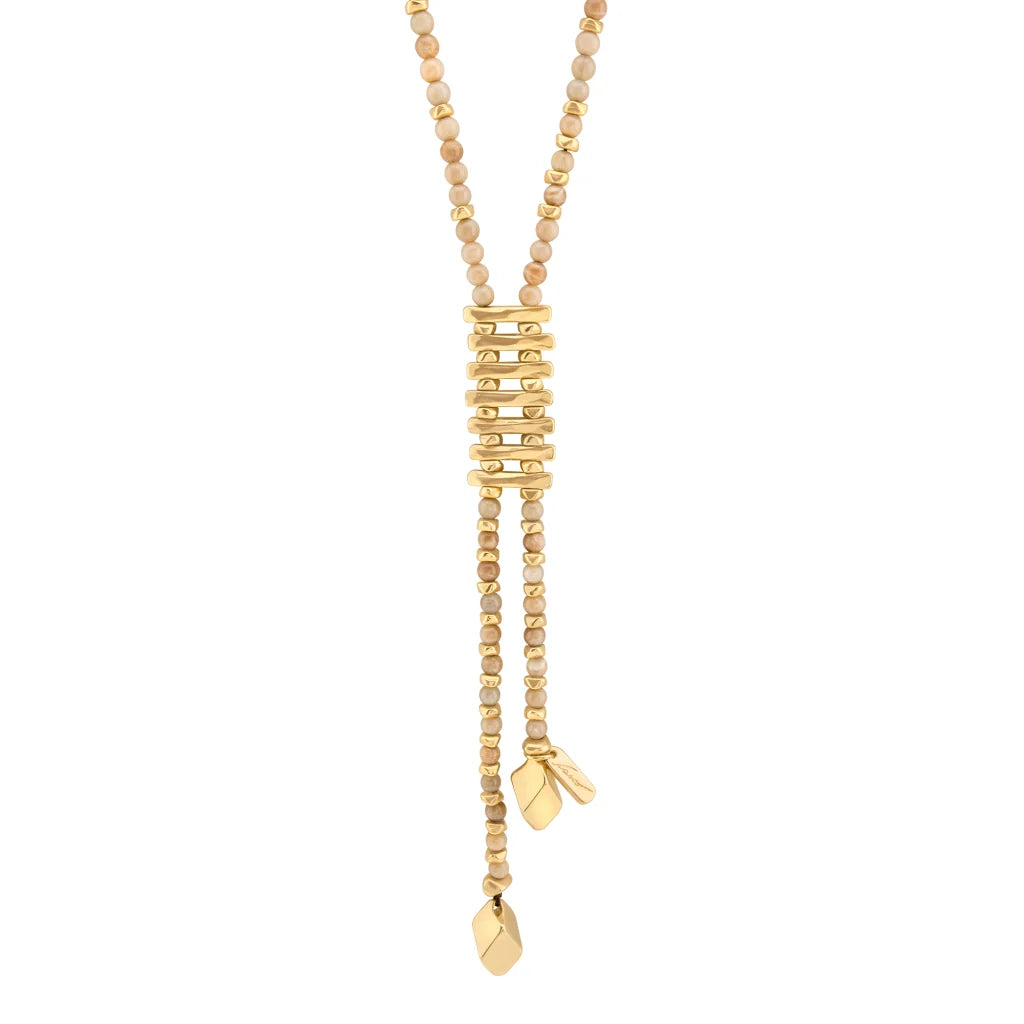 Collar de 54cm con piedras de 6mm, 2 rombos dorados, donas doradas - Joyería y bisutería fina