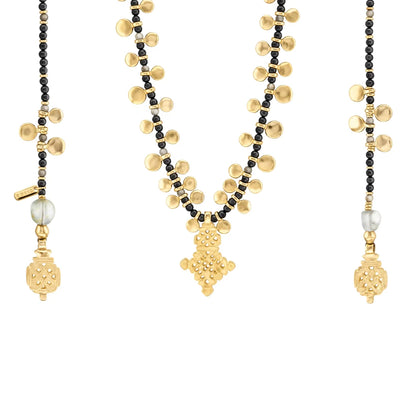 Collar corbatín de 140cm, en baño de oro 22K, con piedras de 4mm y un dije de cruz africana - Joyería y bisutería fina