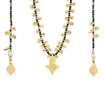 Collar corbatín de 140cm, en baño de oro 22K, con piedras de 4mm y un dije de cruz africana - Joyería y bisutería fina