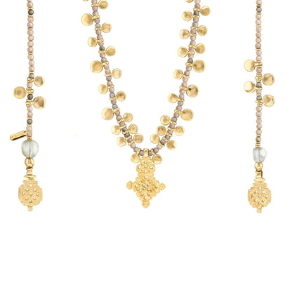 Collar corbatín de 140cm, en baño de oro 22K, con piedras de 4mm y un dije de cruz africana - Joyería y bisutería fina