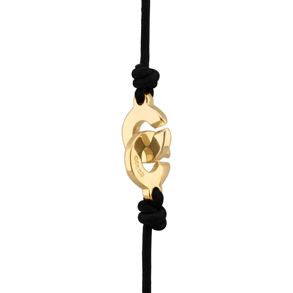 Collar corbatín de 80cm con cordón de piel natural española. con piezas en baño de 22K y nudos franceses en piel natural de borrego - Joyería y bisutería fina