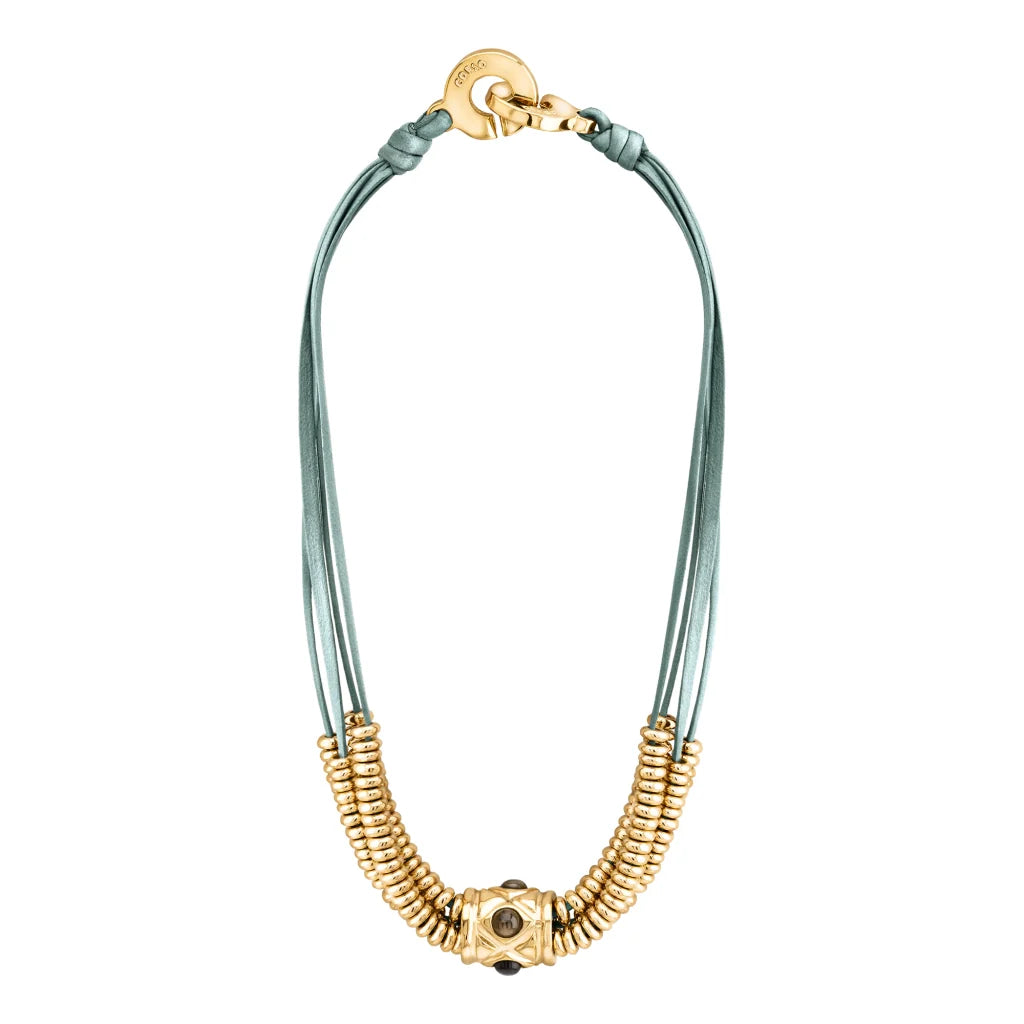 Collar Baño de Oro 22K o rodio, piedra central geométrica, Piedras pirita facetadas - Joyería y bisutería fina