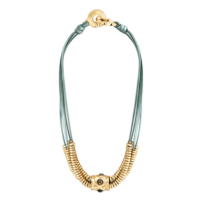 Collar Baño de Oro 22K o rodio, piedra central geométrica, Piedras pirita facetadas - Joyería y bisutería fina