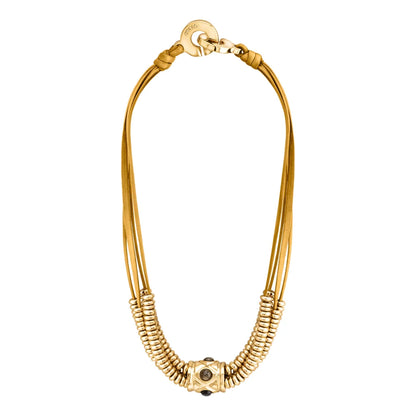 Collar Baño de Oro 22K o rodio, piedra central geométrica, Piedras pirita facetadas - Joyería y bisutería fina
