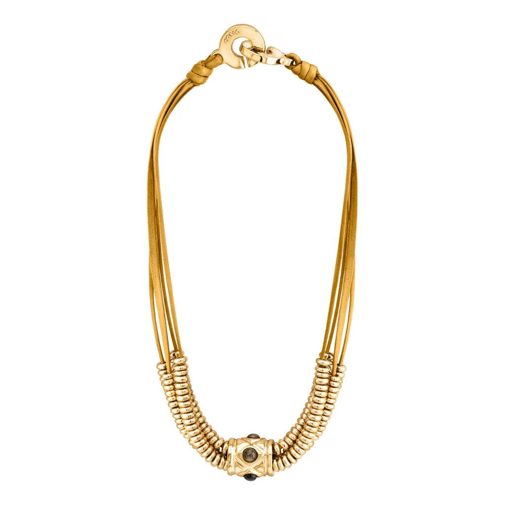 Collar Baño de Oro 22K o rodio, piedra central geométrica, Piedras pirita facetadas - Joyería y bisutería fina