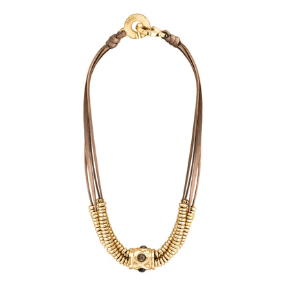 Collar Baño de Oro 22K o rodio, piedra central geométrica, Piedras pirita facetadas - Joyería y bisutería fina