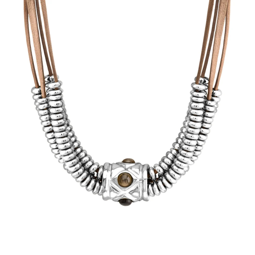Collar Baño de Oro 22K o rodio, piedra central geométrica, Piedras pirita facetadas - Joyería y bisutería fina