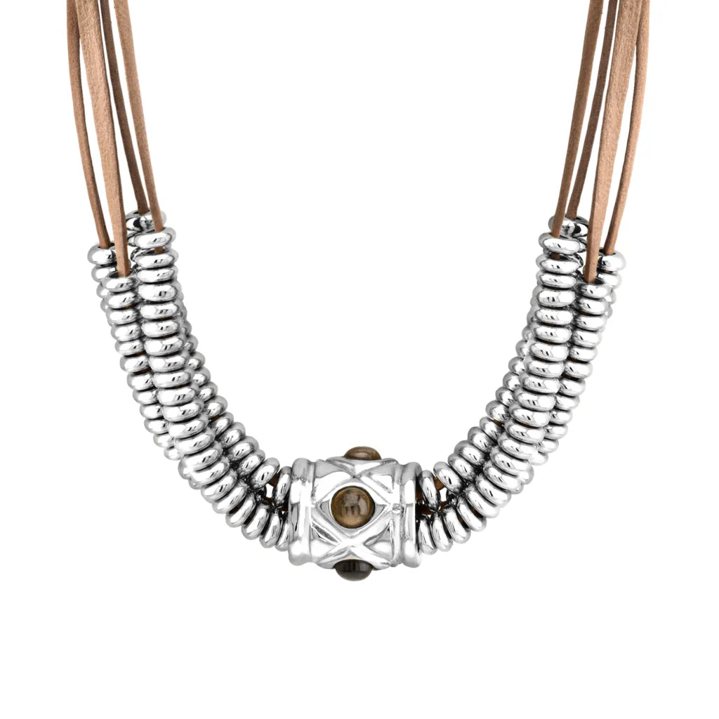 Collar Baño de Oro 22K o rodio, piedra central geométrica, Piedras pirita facetadas - Joyería y bisutería fina
