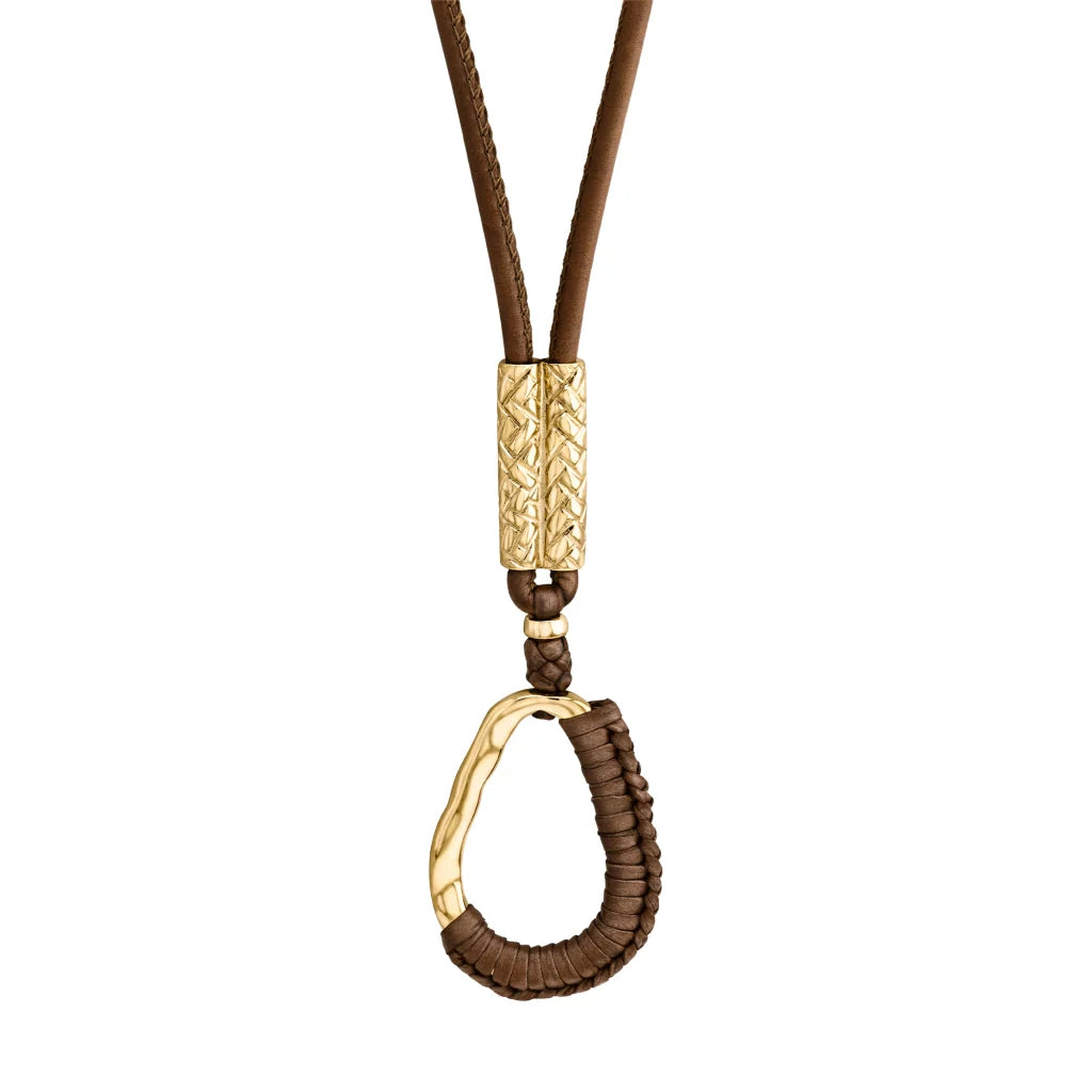 Collar inspirado en Ravello, bañado en Oro 22K. piel nappa tejida, broche de gancho - Joyería y bisutería fina