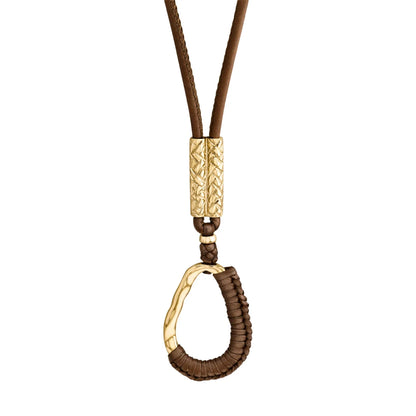 Collar inspirado en Ravello, bañado en Oro 22K. piel nappa tejida, broche de gancho - Joyería y bisutería fina