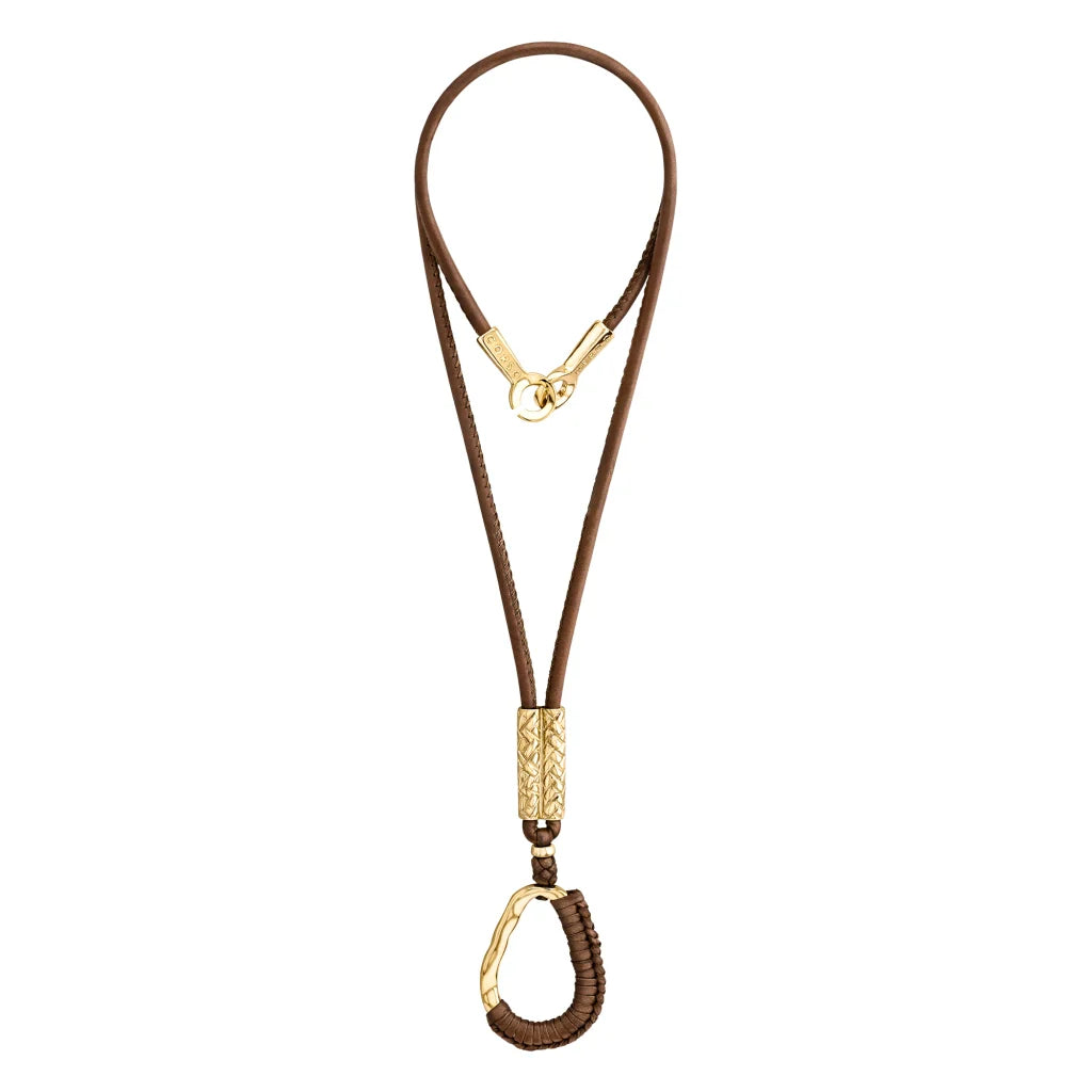 Collar inspirado en Ravello, bañado en Oro 22K. piel nappa tejida, broche de gancho - Joyería y bisutería fina