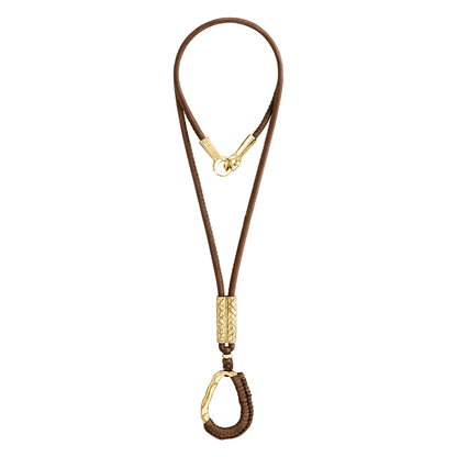 Collar inspirado en Ravello, bañado en Oro 22K. piel nappa tejida, broche de gancho - Joyería y bisutería fina