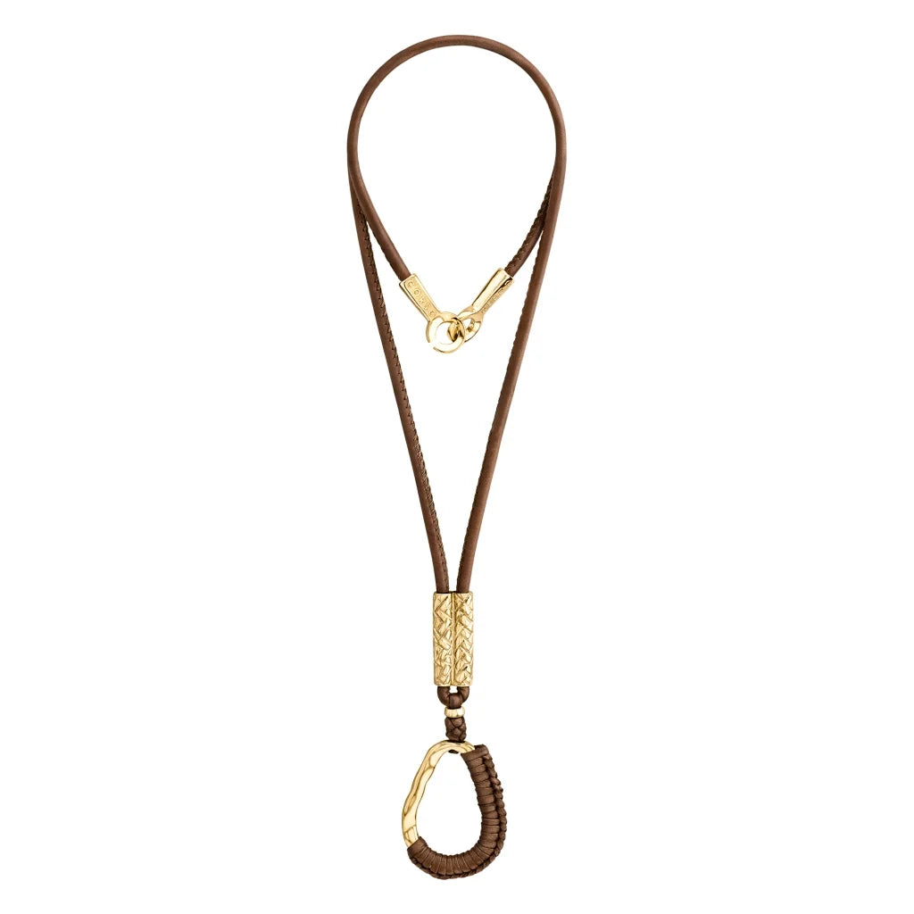 Collar inspirado en Ravello, bañado en Oro 22K. piel nappa tejida, broche de gancho - Joyería y bisutería fina