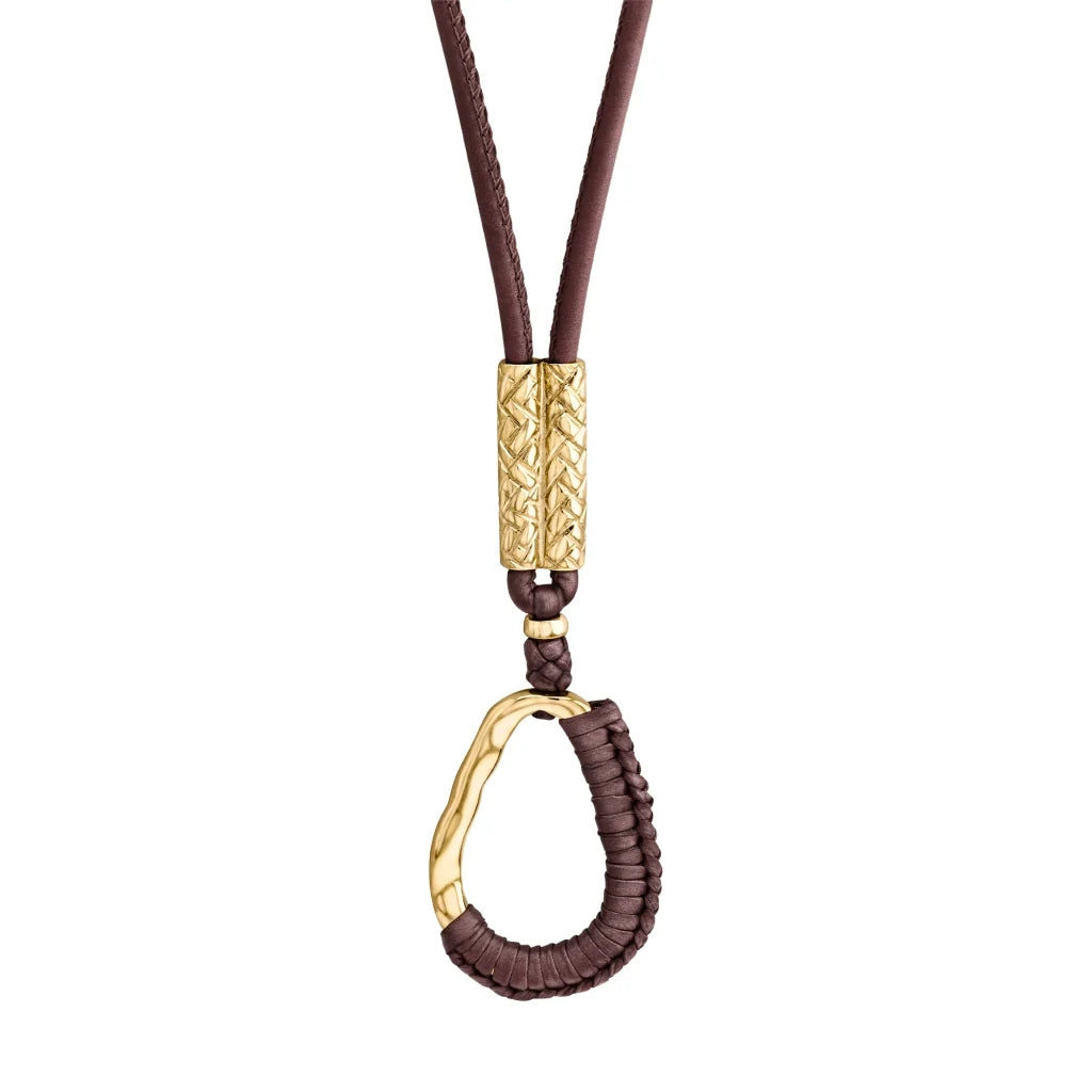 Collar inspirado en Ravello, bañado en Oro 22K. piel nappa tejida, broche de gancho - Joyería y bisutería fina