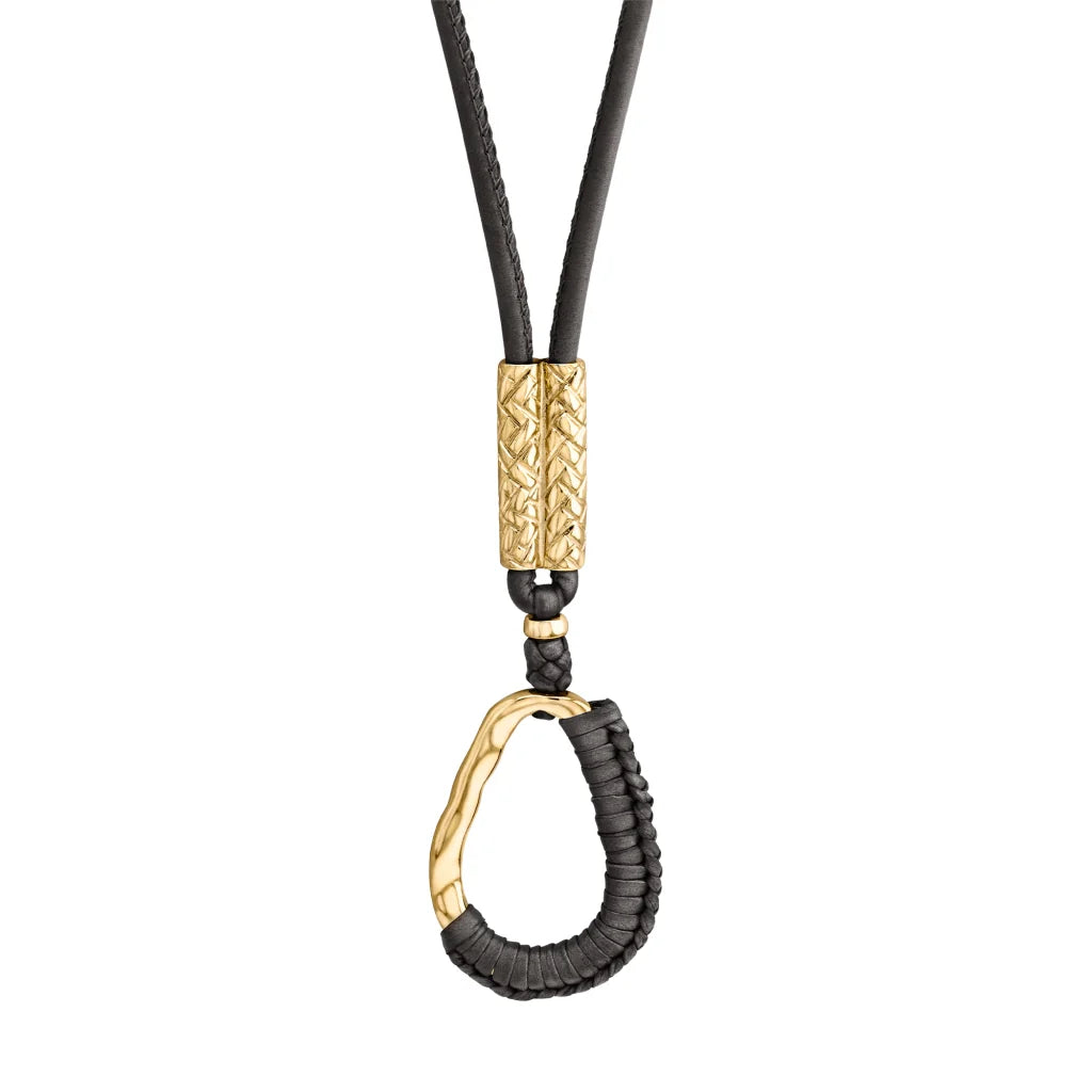 Collar inspirado en Ravello, bañado en Oro 22K. piel nappa tejida, broche de gancho - Joyería y bisutería fina