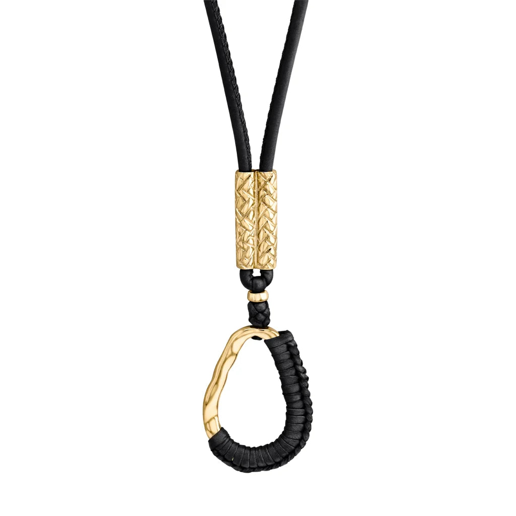 Collar inspirado en Ravello, bañado en Oro 22K. piel nappa tejida, broche de gancho - Joyería y bisutería fina