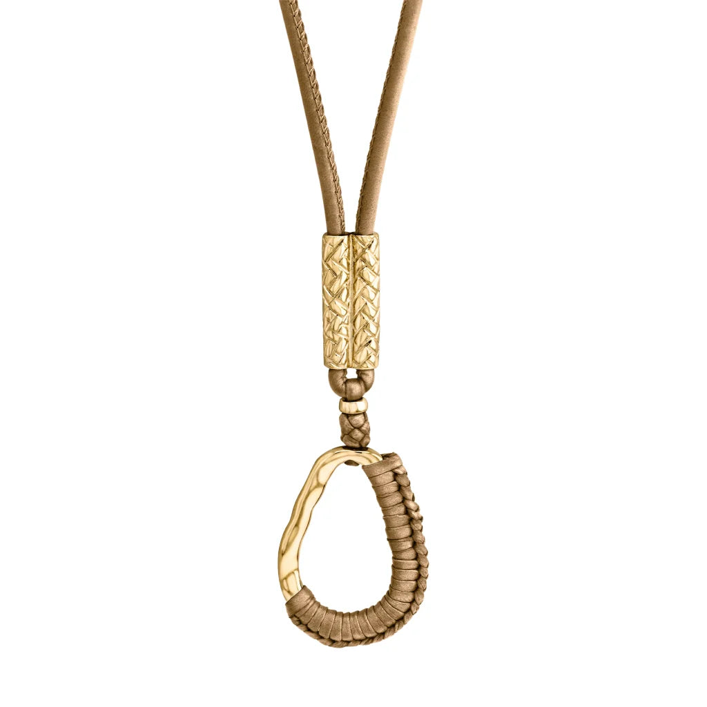 Collar inspirado en Ravello, bañado en Oro 22K. piel nappa tejida, broche de gancho - Joyería y bisutería fina