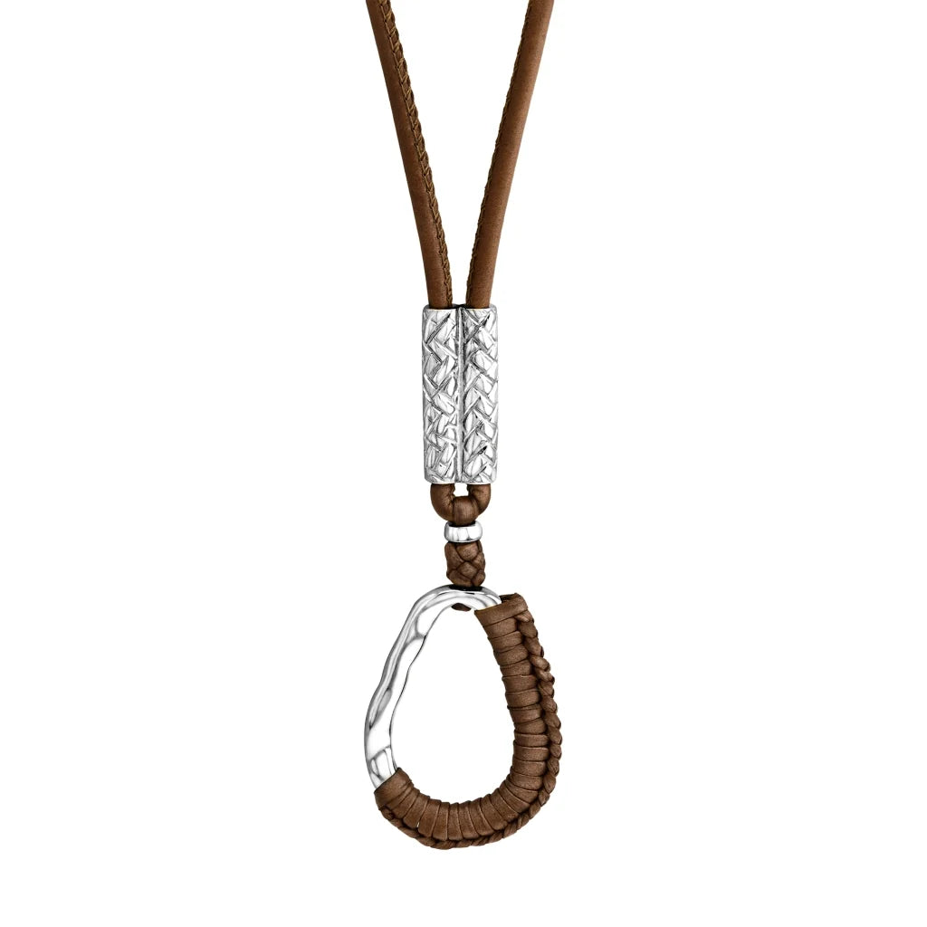 Collar inspirado en Ravello, bañado en Rodio. piel nappa tejida, broche de gancho - Joyería y bisutería fina
