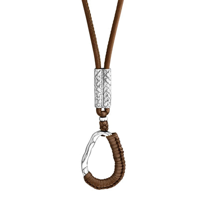 Collar inspirado en Ravello, bañado en Rodio. piel nappa tejida, broche de gancho - Joyería y bisutería fina