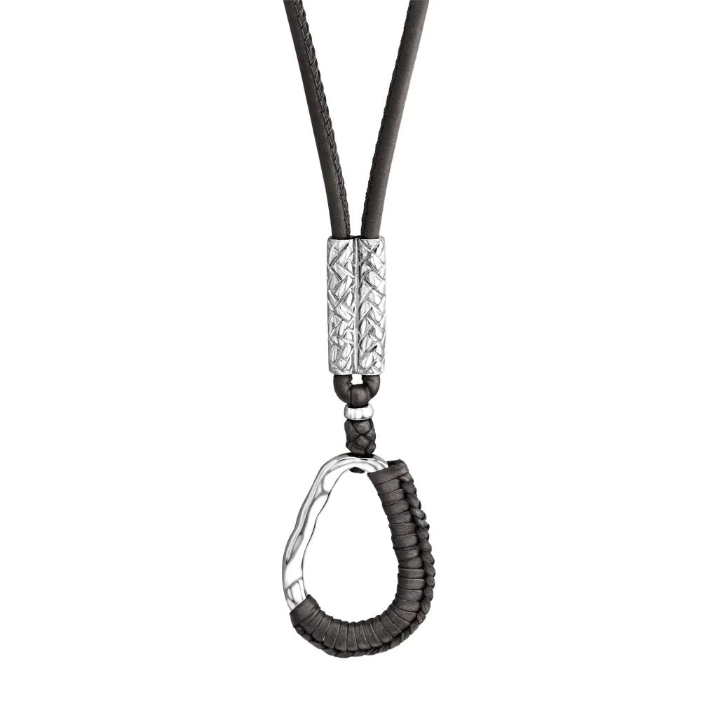 Collar inspirado en Ravello, bañado en Rodio. piel nappa tejida, broche de gancho - Joyería y bisutería fina