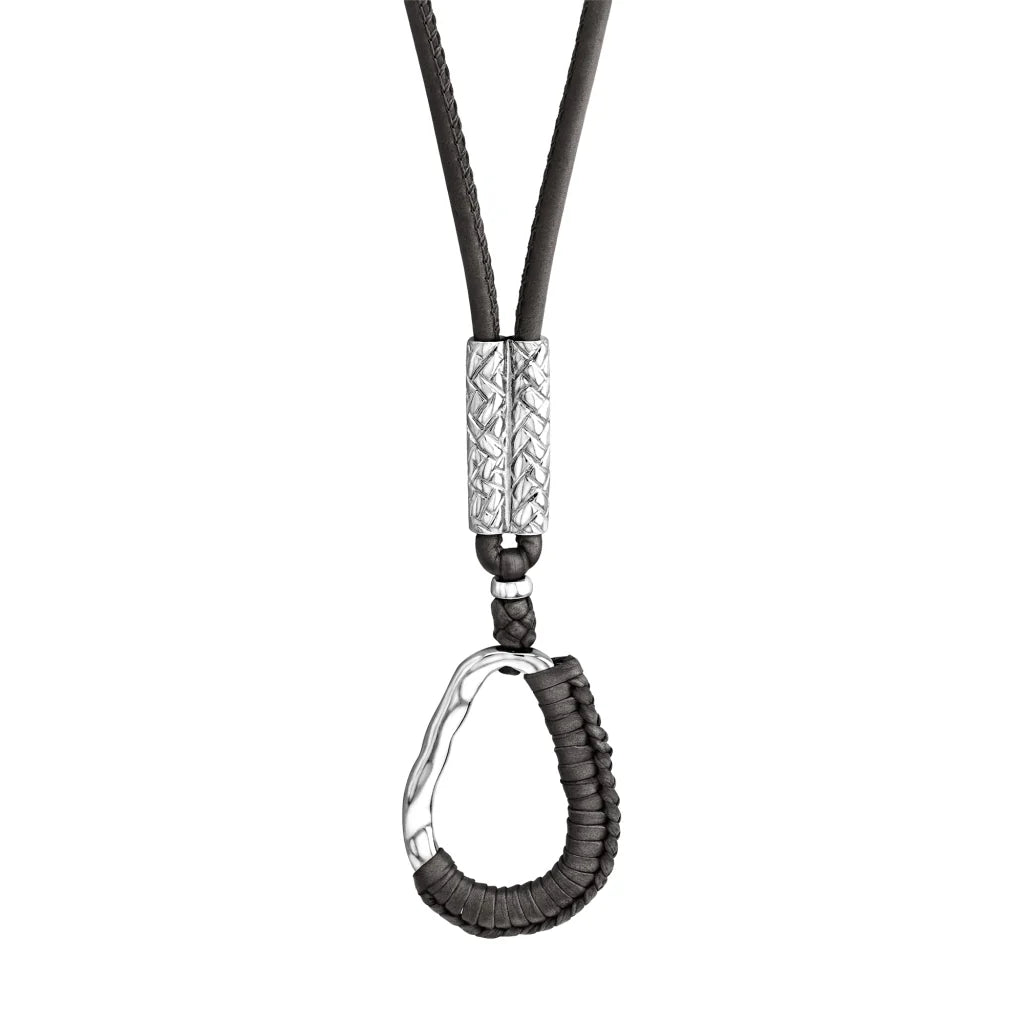 Collar inspirado en Ravello, bañado en Rodio. piel nappa tejida, broche de gancho - Joyería y bisutería fina