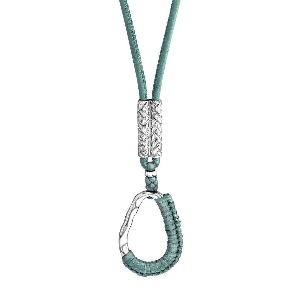 Collar inspirado en Ravello, bañado en Rodio. piel nappa tejida, broche de gancho - Joyería y bisutería fina