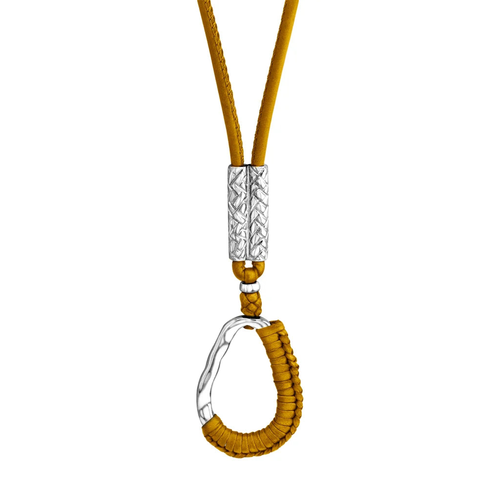 Collar inspirado en Ravello, bañado en Rodio. piel nappa tejida, broche de gancho - Joyería y bisutería fina