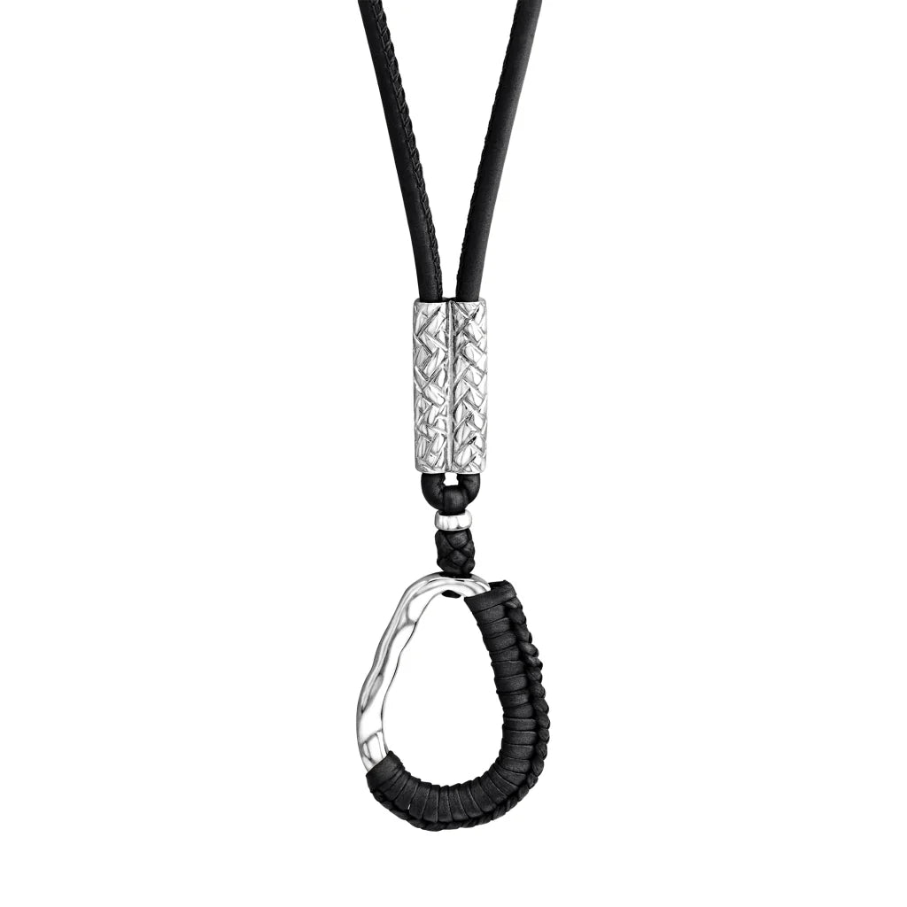 Collar inspirado en Ravello, bañado en Rodio. piel nappa tejida, broche de gancho - Joyería y bisutería fina