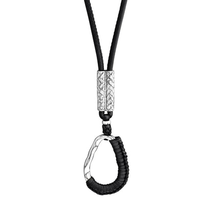 Collar inspirado en Ravello, bañado en Rodio. piel nappa tejida, broche de gancho - Joyería y bisutería fina