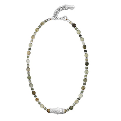 Collar choker ajustable en baño de rodio con cadena de eslabones y piedras facetadas 5mm y dije de pez koi en baño de rodio - Joyería y bisutería fina