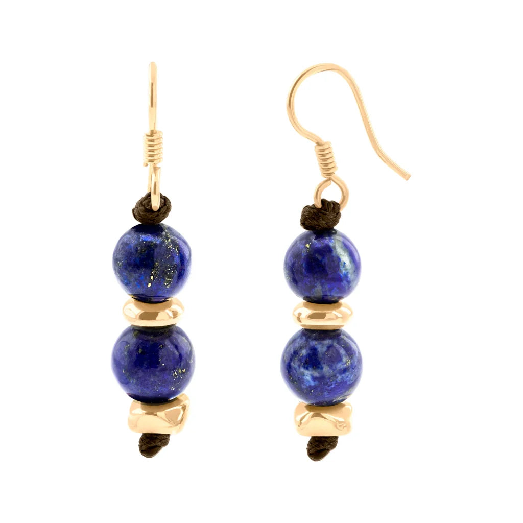Aretes con piedras semi preciosas, chips y poste en baño de oro 22K - Joyería y bisutería fina