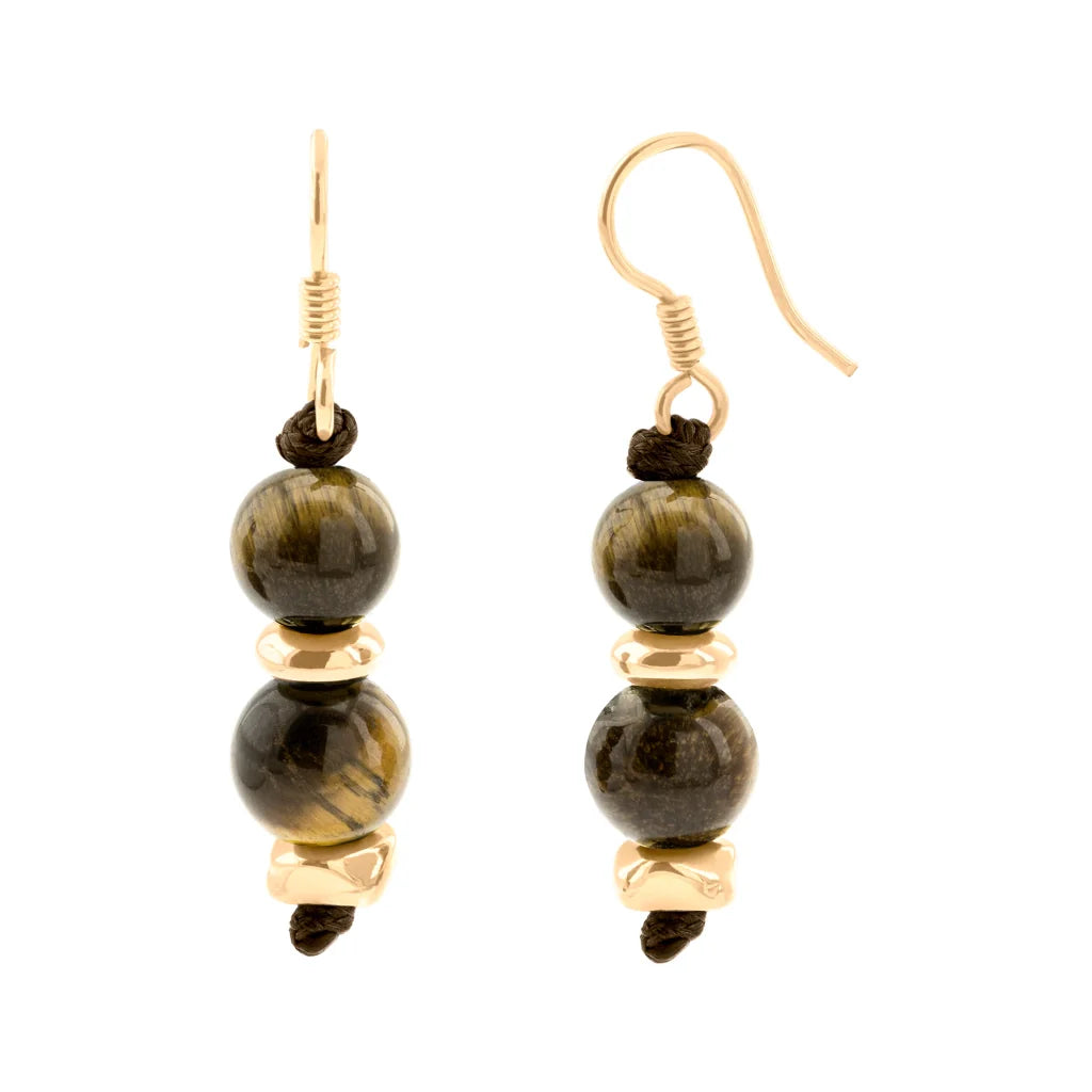 Aretes con piedras semi preciosas, chips y poste en baño de oro 22K - Joyería y bisutería fina