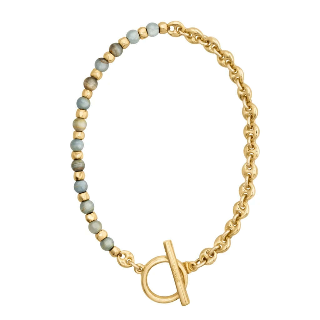 Collar choker con piedras naturales, eslabones y símbolo omega en baño de oro 22K - Joyería y bisutería fina