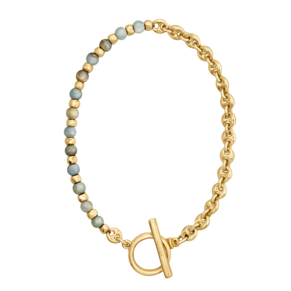 Collar choker con piedras naturales, eslabones y símbolo omega en baño de oro 22K - Joyería y bisutería fina