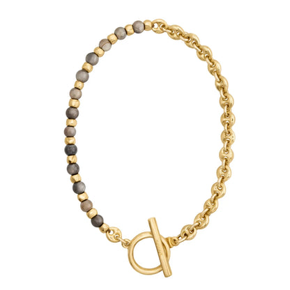 Collar choker con piedras naturales, eslabones y símbolo omega en baño de oro 22K - Joyería y bisutería fina