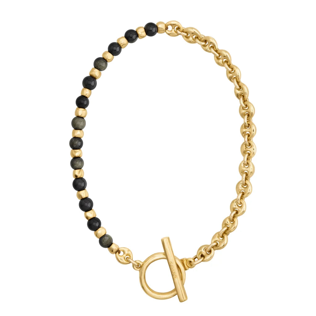 Collar choker con piedras naturales, eslabones y símbolo omega en baño de oro 22K - Joyería y bisutería fina
