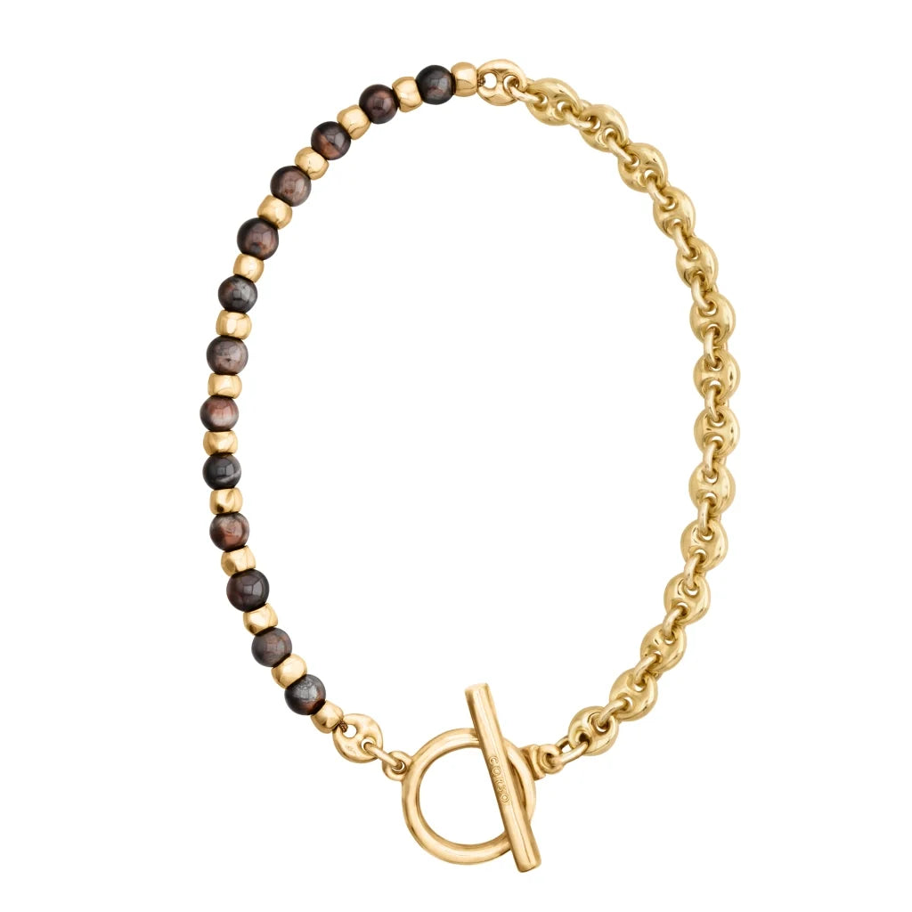Collar choker con piedras naturales, eslabones y símbolo omega en baño de oro 22K - Joyería y bisutería fina